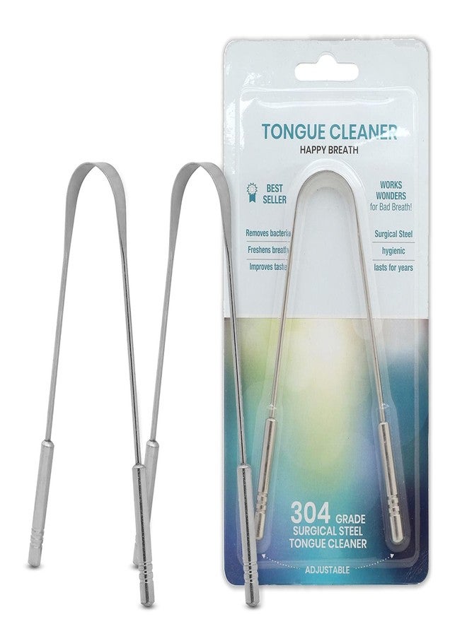 QUEBERS 100% Stainless Steel Tongue Cleaner Pack of 2 | Medical Grade Tongue Scraper for Fresh Breath | Oral Hygiene Tool for Adults & Kids | Removes Bad Breath, Toxins & Build-Up | Easy to Use & Washable - Image 1